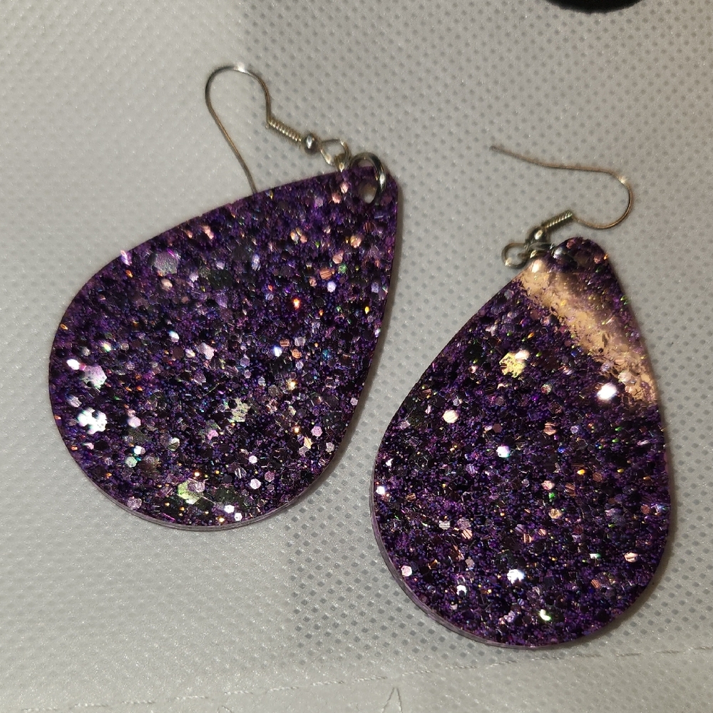 Purple Glitter Teardrop Earrings